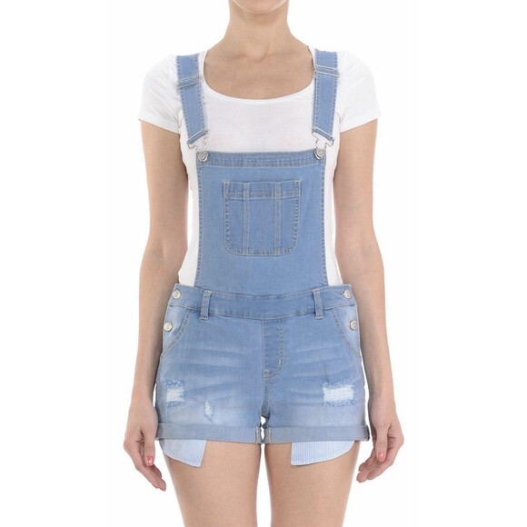 Wax Jean Denim - Wax Jean Classic Blue Denim Overall Shorts Size Large